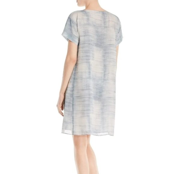 Eileen Fisher silk Blue and White Women's Dress - Picture 2 of 7